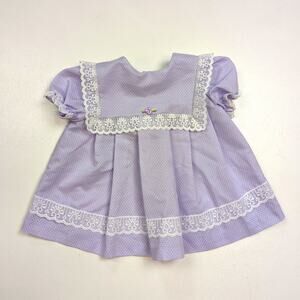 Vintage California Talk Dress Baby Girls Sz 6-9m Lavender Polka Dot Fancy